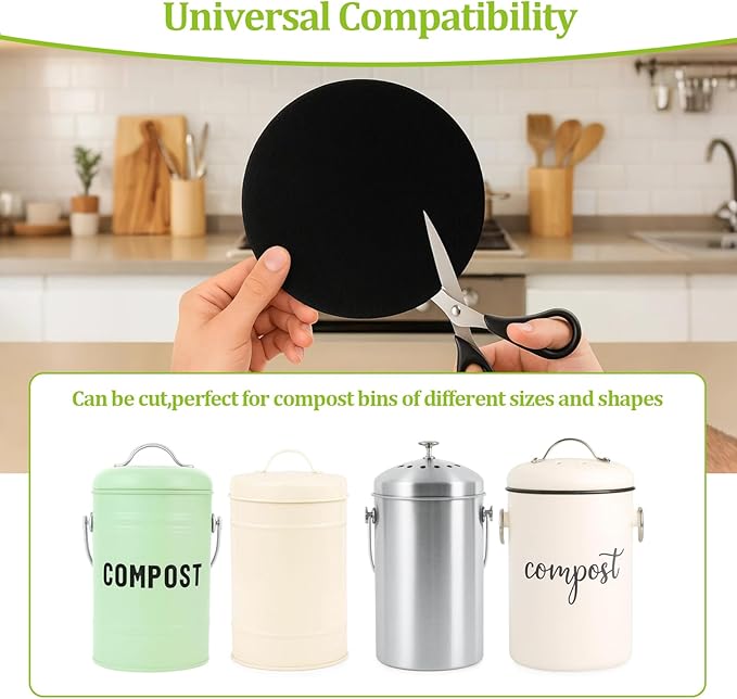 6 Pack Charcoal Filters for Kitchen Compost Bin,6.7 Inch Compost Filters for Countertop Bin,Activated Carbon Replacement Filters for Kitchen Compost Bins