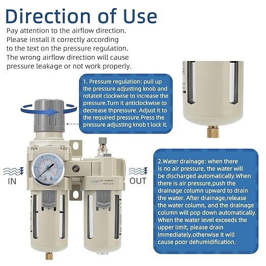 1/2" NPT Air Compressor Oil-Water Separator,Air Pressure Regulator,Compressed Air Filter Regulator Lubricator,Semi-Automatic Drain Polyethylene Bowl (0-150 PSI) Brass Components