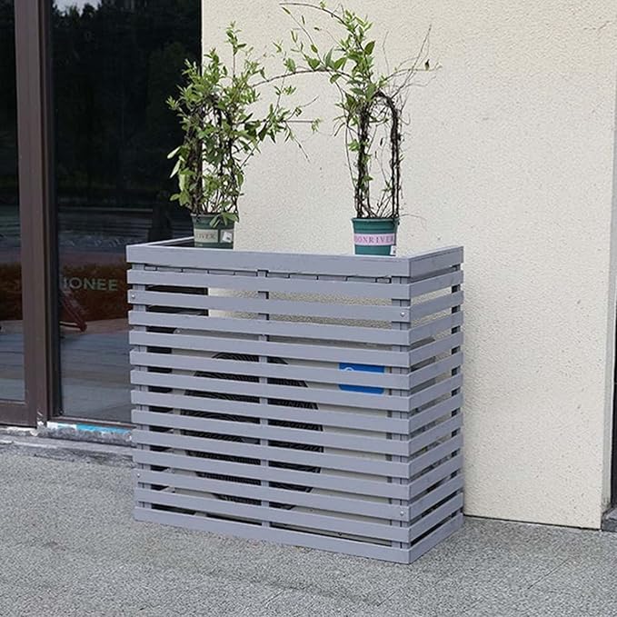 Wood Air Conditioner Fence Screen - Hide Outdoor Unit Stylishly with Tall Weatherproof Shutters Central Air Conditioner Covers (Gray L120Xw60Xh105Cm)