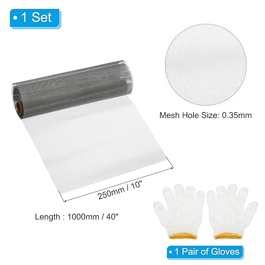 PATIKIL 40" L x 10" W Woven Wire Mesh, 50 Mesh 304 Stainless Steel Air Vent Filter Screen with Gloves for Window Security Vent Cover Filtration Animals Fence