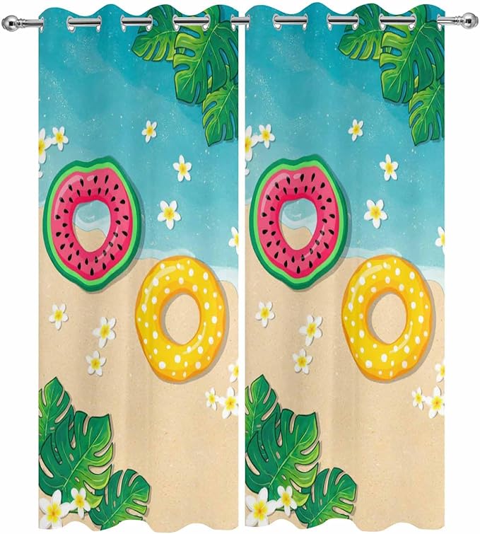 Summer Outdoor Curtains for Patio Plumeria Swimming Circles Ocean Beach Waterproof Outside Curtains with Grommet Top Weatherproof Curtain for Cabana Pergola Gazebo, 2 Pack, 54" W x 95" L
