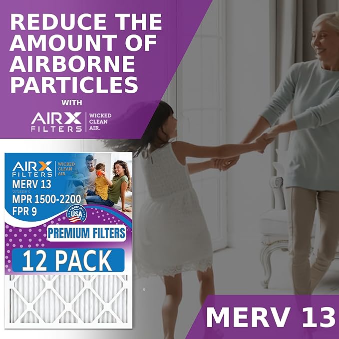 20x30x2 Air Filter MERV 13 Rating, 12 Pack of Furnace Filters Comparable to MPR 1500-2200 & FPR 9 - Made in USA by AIRX FILTERS WICKED CLEAN AIR.