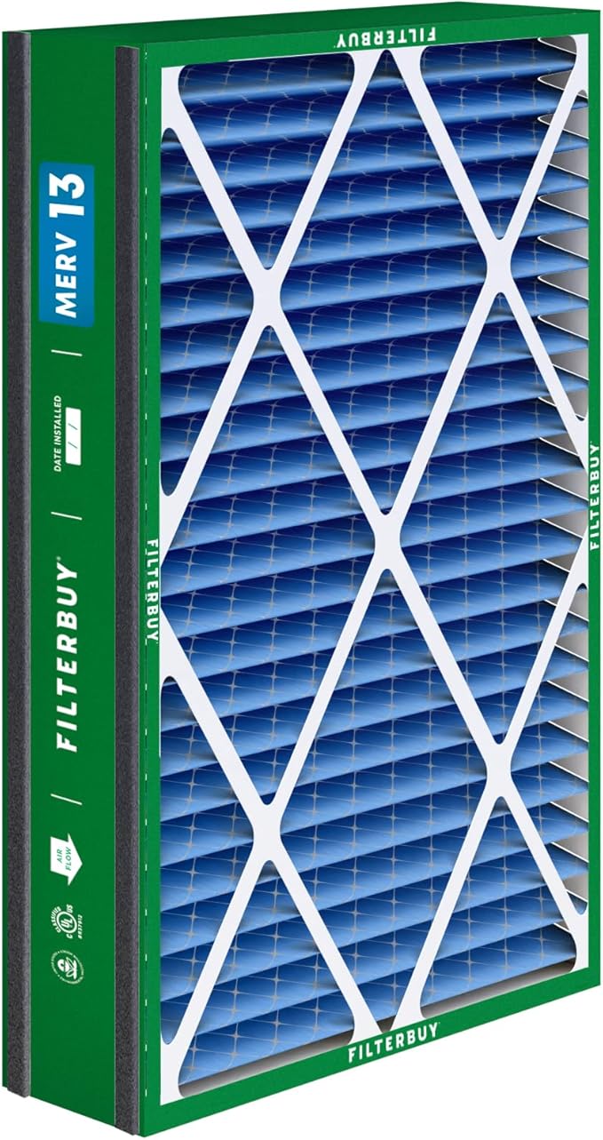 Filterbuy 16x25x5 Air Filter MERV 13 Optimal Smoke & Allergy Defense (2-Pack), Electrostatic Pleated HVAC AC Furnace Filters for Trion Air Bear 255649-105 and More (Actual Size: 15.63 x 24.13 x 4.88)