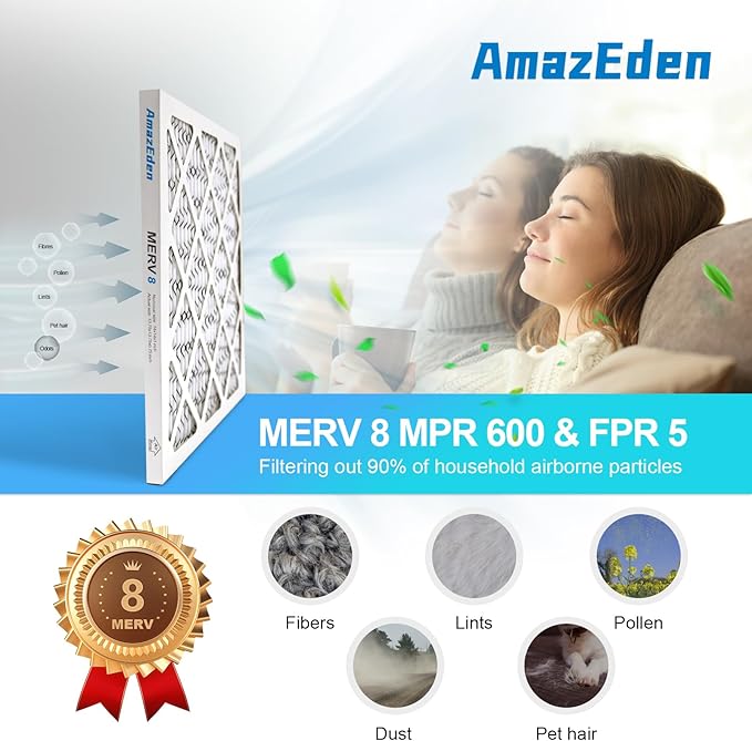 12x12x1 Air Filter 2 Pack (MERV 8) HVAC AC Furnace Air Filter 12x12 Pleated Home Dust Defense Replacement Filters MPR 600 FPR 5 (Actual Size: 11.81"x11.81"x 0.79")