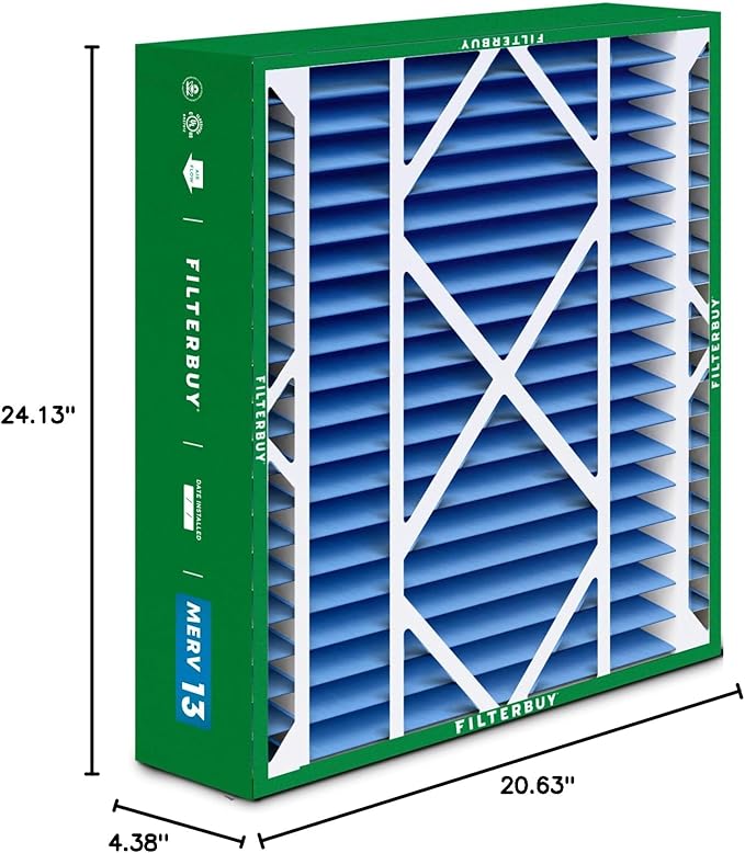 Filterbuy 21x24.5x5 Air Filter MERV 13 Optimal Smoke & Allergy Defense (3-Pack), Electrostatic Pleated HVAC AC Furnace Filters for Rheem, Ruud, and Protech (Actual Size: 20.63 x 24.13 x 4.38)