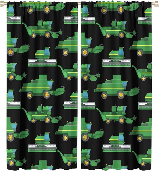 Kids Agriculture Machine Window Curtains, Farm Equipment Tractors Transport Combines Rod Pocket Decorative Windows Curtain for Boys Children Teens Room Decor 52x84in (30% Blackout)