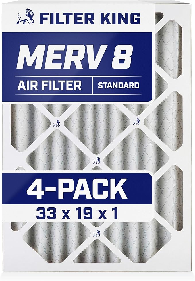 Filter King 33x19x1 Air Filter | 4-PACK | MERV 8 HVAC Pleated A/C Furnace Filters | MADE IN USA | Actual Size: 33 x 19 x .75"