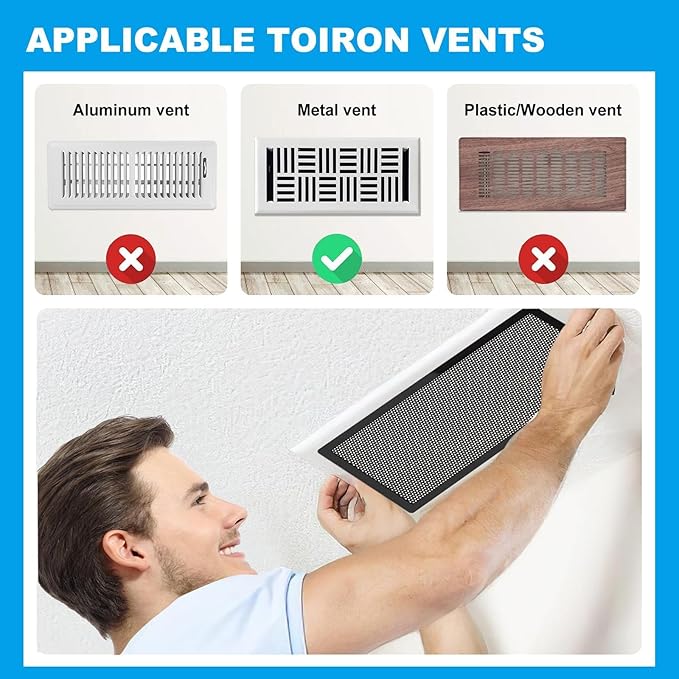 4-Pack 5"x11" Powerful Magnetic Vent Covers - Super Strong Neodymium Magnets, No Slip & No Drill Needed - Secure Fit for Floor/Wall/Ceiling Registers - Durable Air Vent Screen (Black, 5x11)