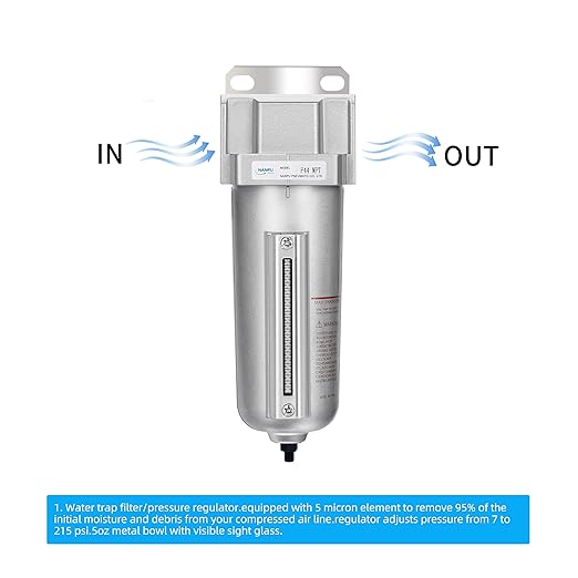 NANPU Industrial Grade Heavy Duty Particulate Filter, Metal Bowl, Suitable for Paint Spray (3/4" NPT, Auto Drain)