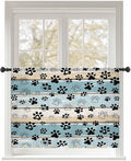 Sheer Curtains 54 Inch Length, Blue Beige Paw Print Semi Sheer Curtains Light Filtering Window Treatment, Vintage Farmhouse Country Wood Grain Privacy Voile Drapes for Living Room Bedroom 52x54 Inch