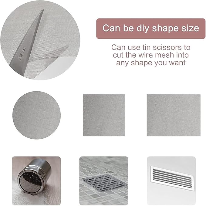 304 Stainless Steel Woven Wire Mesh, Fine Metal Screen, Rust-Resistant Filter Sheet, Kitchen Strainer, Industrial Sieve, Ventilation Grid, Safety Fence, Insect Screen