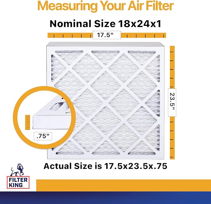 Filter King 18x24x1 Air Filter | 4-PACK | MERV 13 HVAC Pleated A/C Furnace Filters | MADE IN USA | Actual Size: 17.5 x 23.5 x .75"