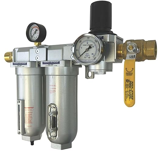 1" NPT Industrial (3-Stage) Oil, Moisture Vapor Removing Coalescing Filter and in Line Desiccant Air Dryer and Air Pressure Regulator for Compressed Air Lines