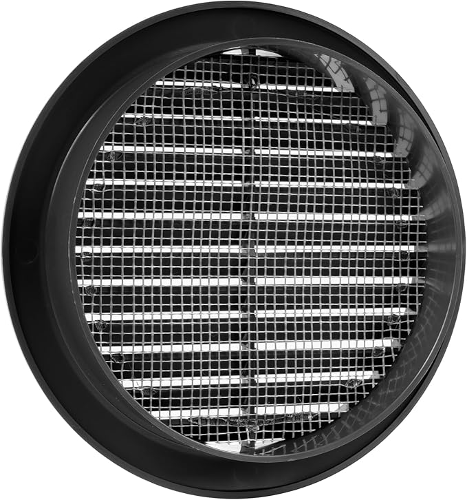 Vent Systems 5'' Inch - Black - Pack of 5 - Soffit Vent Cover - Round Air Vent Louver - Grill Cover - Built-in Insect Screen - HVAC Vents for Bathroom, Home Office, Kitchen