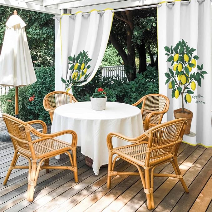 Lemons Outdoor Curtains for Patio Summer Fruit Lemon Tree Waterproof Outside Curtains with Grommet Top Weatherproof Curtain for Cabana Pergola Gazebo, 1 Panel, 54" W x 108" L