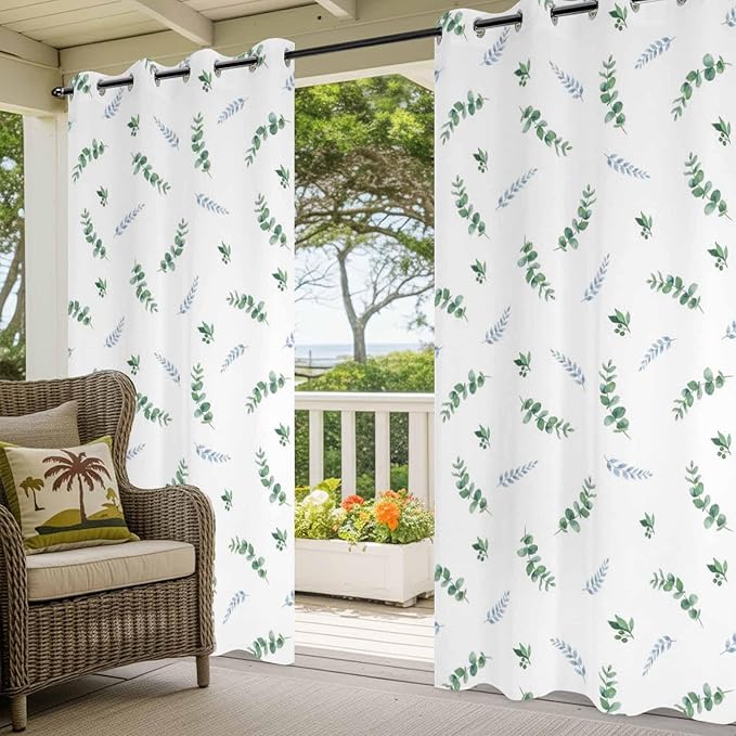 Leaf Outdoor Curtains for Patio Summer Jugal Leaves Pastoral Plant Waterproof Outside Curtains with Grommet Top Weatherproof Curtain for Cabana Pergola Gazebo, 1 Panel, 54" W x 84" L