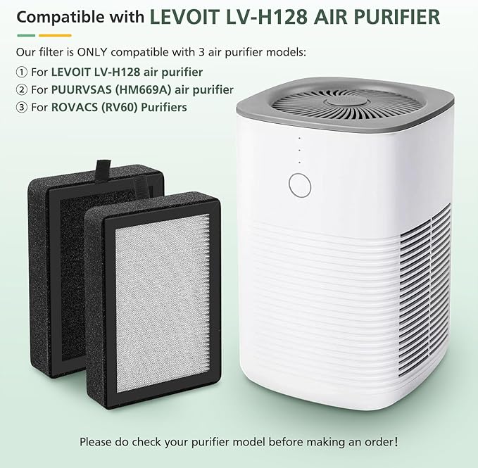 isinlive LV-H128 Air Purifier Replacement Filter Compatible with LEVOIT LV-H128/ PUURVSAS (HM669A) / ROVACS (RV60) 3-in-1 Middle Layer, 4 Pack LV-H128 Filters and 30 Pack Aroma Pads