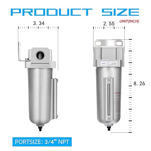 NANPU Industrial Grade Heavy Duty Particulate Filter, Metal Bowl, Suitable for Paint Spray (3/4" NPT, Auto Drain)