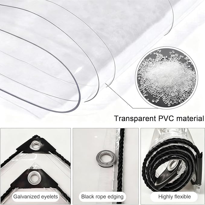 Transparent Tarpaulin Side Panels, Outdoor Clear Tarp Curtains with Zipper Door, Curtain Patio Enclosure for Pergola Porch Carport Canopies(3.5x5m)