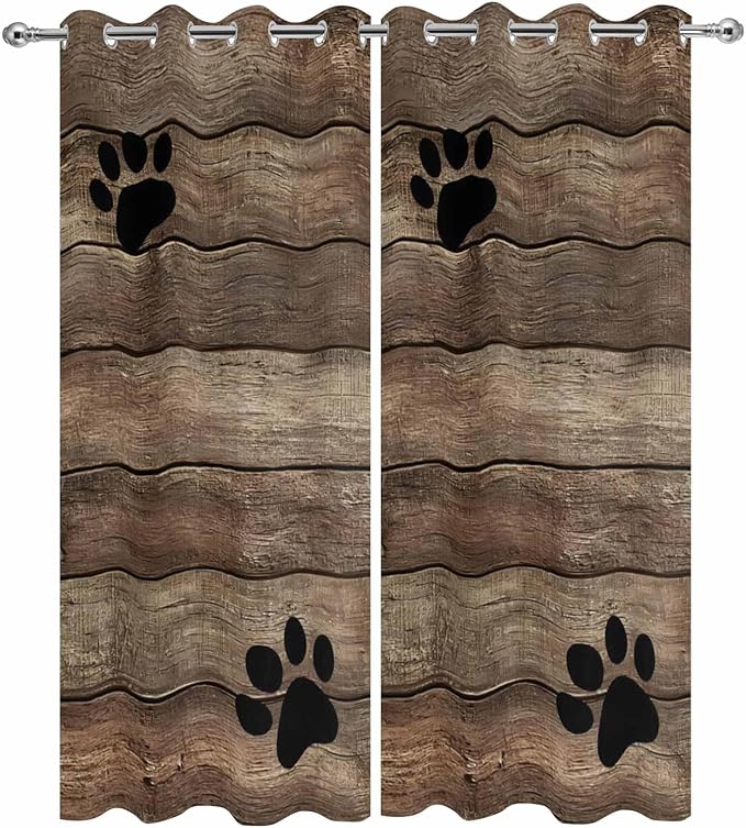 Wood Grain Outdoor Curtains for Patio Claws Animals Wooden Brown Vintage Waterproof Outside Curtains with Grommet Top Weatherproof Curtain for Cabana Pergola Gazebo, 2 Pack, 54" W x 95" L