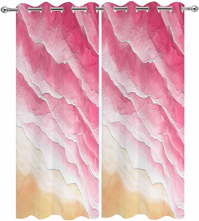 Ocean Outdoor Curtains for Patio Beach Waves Watercolor Abstract Gradient Pink Waterproof Outside Curtains with Grommet Top Weatherproof Curtain for Cabana Pergola Gazebo, 2 Pack, 54" W x 84" L