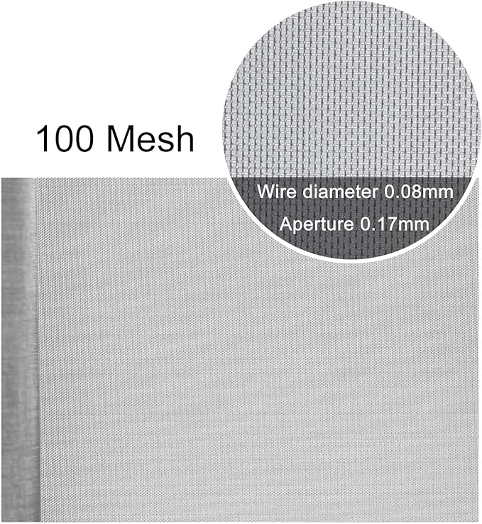 Stainless Steel Woven Wire Mesh 304 Stainless Steel Woven Wire Mesh 100 Mesh Filter Screen Sheet Heat-Resistant Tear Resistance Anti Mosquito Insect Mesh for Filter, Air Bricks, Garden