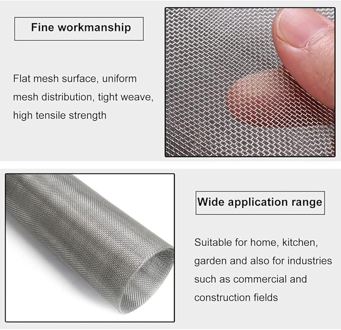 MRYBD 304 Stainless Steel Woven Wire Mesh Small 1mm Hole Fine Wire Mesh, 30 Mesh Drain Cover Mesh, Garden Insect Screen, for Air Bricks, Window, Vents, Filter 1x10m