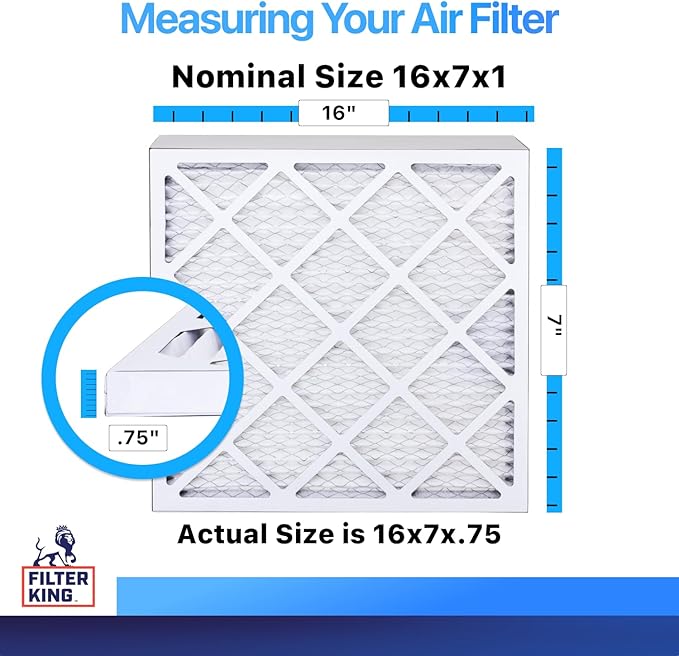 Filter King 16x7x1 Air Filter | 4-PACK | MERV 8 HVAC Pleated A/C Furnace Filters | MADE IN USA | Actual Size: 16 x 7 x .75"
