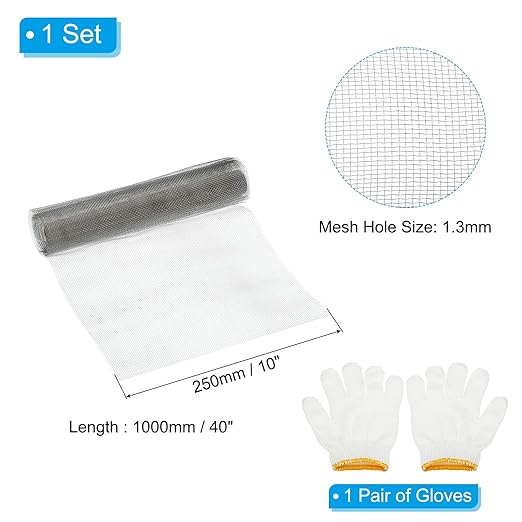 PATIKIL 40" L x 10" W Woven Wire Mesh, 16 Mesh 304 Stainless Steel Air Vent Filter Screen with Gloves for Window Security Vent Cover Filtration Animals Fence