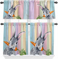 Easter Kitchen Curtain Set, Spring Grey Rabbit Carrots Colorful Wooden Plank Window Valance and Tiers 24" Length, Light Filtering Short Curtains Valance for Cafe Bathroom Bedroom 54"x18"