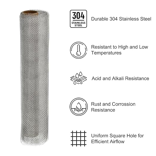 PATIKIL 40" L x 10" W Woven Wire Mesh, 14 Mesh 304 Stainless Steel Air Vent Filter Screen with Gloves for Window Security Vent Cover Filtration Animals Fence