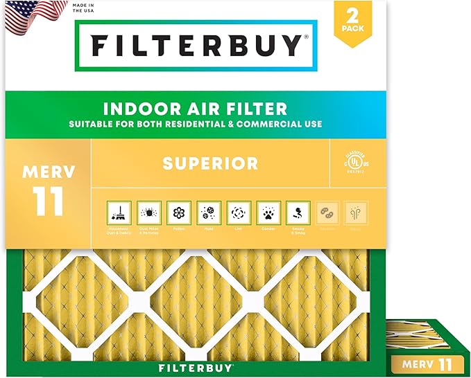 Filterbuy 19x19x1 Air Filter MERV 11 Superior Pet & Allergy Defense (2-Pack), Electrostatic Pleated HVAC AC Furnace Filters Replacement, Made in USA (Actual Size: 19.00 x 19.00 x 0.75)