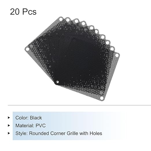 MECCANIXITY 20PCS PC Dust Filter, 80mmx80mm PVC Computer Case Cooler Dustproof Mesh Cover Fan Grills for Computer Chassis Speaker, Black