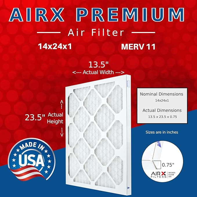AIRX FILTERS WICKED CLEAN AIR. 14x24x1 Air Filter MERV 11 Electrostatic Pleated Air Conditioner Filter 4 Pack HVAC AC Furnace Filters