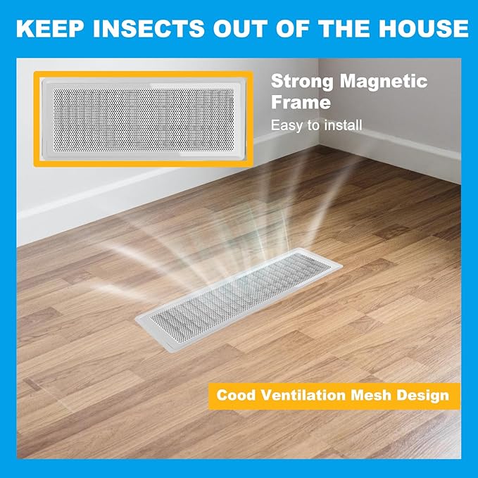 6-Pack White Magnetic Vent Covers 5x11 Inch - Universal Fit for Floor, Wall & Ceiling Registers (5"-6" Width x 11"-12"Length) | High Airflow Mesh Design | Tool-Free Easy Installation