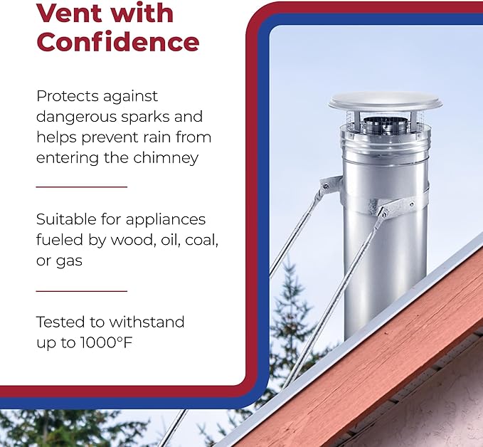 DuraVent DuraPlus 8 Inch Stainless Steel Round Chimney Cap with Triple Wall Design, Spark Arrestor Screen and Removable Screws, Silver