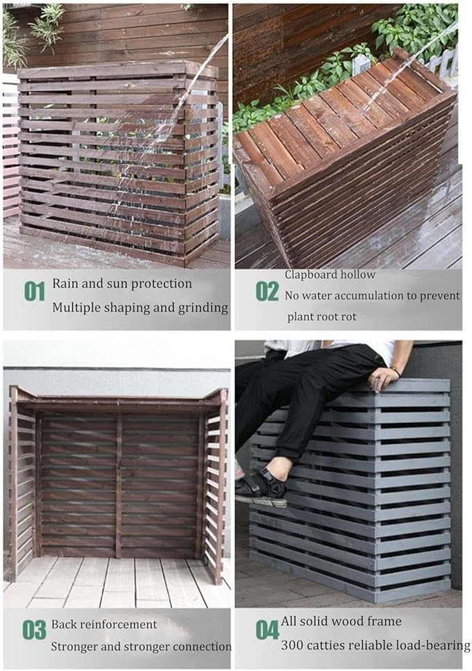 Wood Air Conditioner Fence Screen - Hide Outdoor Unit Stylishly with Tall Weatherproof Shutters Central Air Conditioner Covers (Gray L120Xw60Xh105Cm)