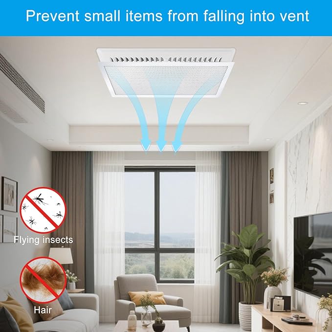 4 Packs Floor Register Vent Cover, 7"x11" Sticky Air Vent Screen Mesh Covers with Non-Magnetic Adhesive PET Gel - Securely Attaches to Plastic, Wood, Stone & More （White)