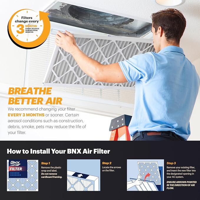 BNX TruFilter 16x30x1 Air Filter MERV 11 (4-Pack) - MADE IN USA - Allergen Defense Electrostatic Pleated Air Conditioner HVAC AC Furnace Filters for Allergies, Dust, Pet, Smoke, Allergy MPR 1200 FPR 7