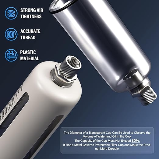 TAILONZ PNEUMATIC 0-150PSI 3/8 Inch NPT Grade 3 Stage Air Drying System, Particulate Filter, 5/0.01 Micron Filter Air Filter Pressure Regulator (Manual Drainage）