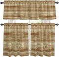 Kitchen Curtains Tiers and Valance Set of 3, Light Brown Wood Grain Light Filtering Window Curtain Set, Western Farmhouse Barn Door Rod Pocket Curtain Drapes for Cafe, Living Room, 36 Inches Tiers
