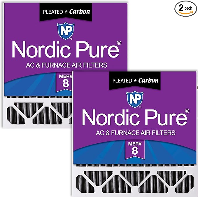 Nordic Pure 20x20x5 (Actual Size: 19 5/8 x 19 7/8 x 4 3/8) Honeywell Replacement Furnace Filters MERV 8 Plus Carbon 2 Pack