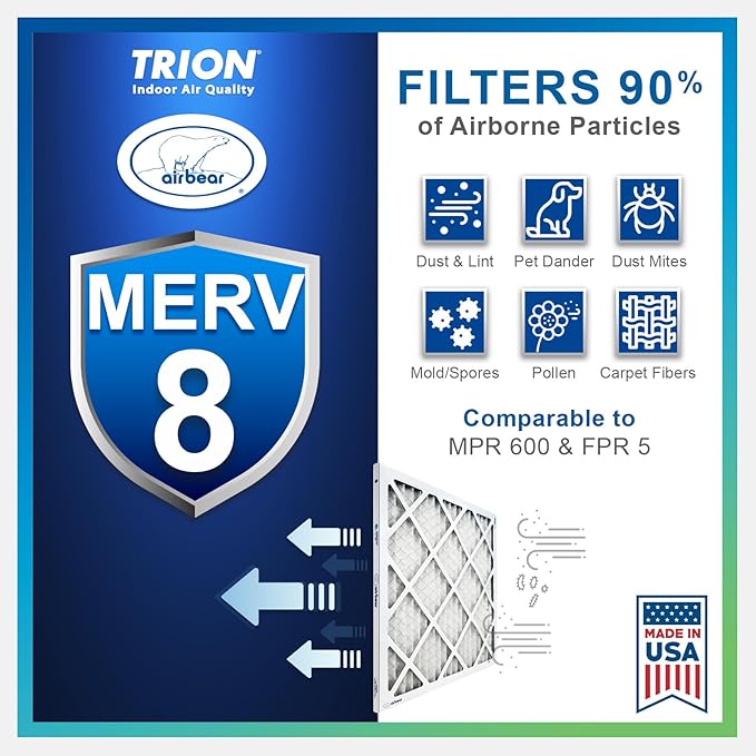 16x25x3 TRION Air Bear Cub Pleated HVAC Air Filter MERV 8 (4-Pack) (Actual Size: 15.75 x 24.75 x 3.06 Inches)