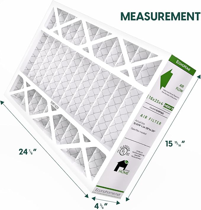 EconoHome 16x25x4 AC Furnace Pleated Air Filter MERV 11 Replacement – Allergen Defense, 4 Pack, Fits Lennox (X6670), Honeywell (FC100A1029) filters. (Actual size: 15.94 x 24.86 x 4.36 Inches)