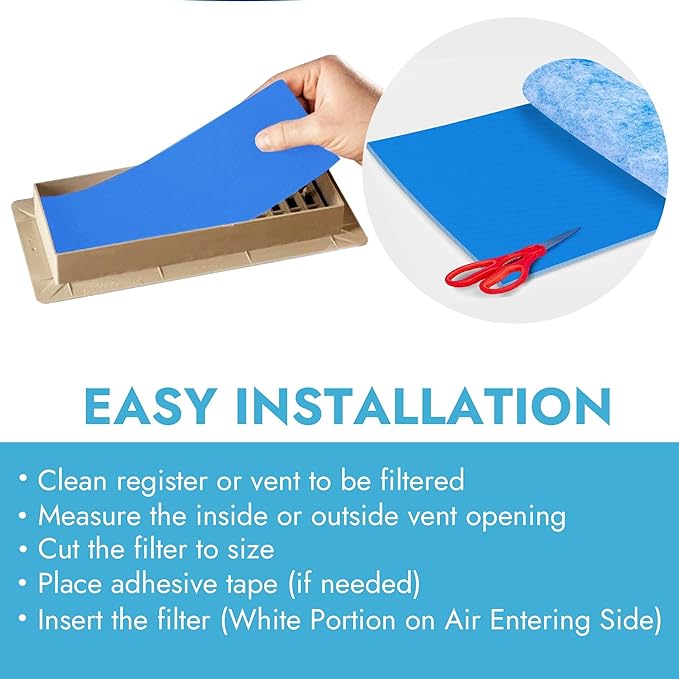 NORTHWEST ENTERPRISES Cut to Size Floor Vent Air Filters for home - MERV 8 Electrostatic Cut to Fit Air Filter Roll & Adhesive Hook Tape (12" x 120" Triple Filtration)