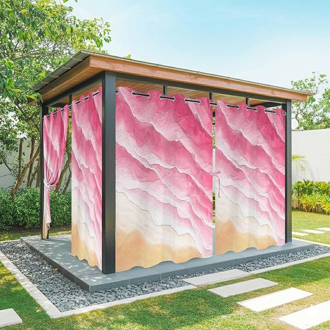 Ocean Outdoor Curtains for Patio Beach Waves Watercolor Abstract Gradient Pink Waterproof Outside Curtains with Grommet Top Weatherproof Curtain for Cabana Pergola Gazebo, 2 Pack, 54" W x 108" L