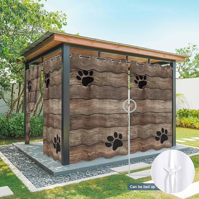 Wood Grain Outdoor Curtains for Patio Claws Animals Wooden Brown Vintage Waterproof Outside Curtains with Grommet Top Weatherproof Curtain for Cabana Pergola Gazebo, 2 Pack, 54" W x 84" L
