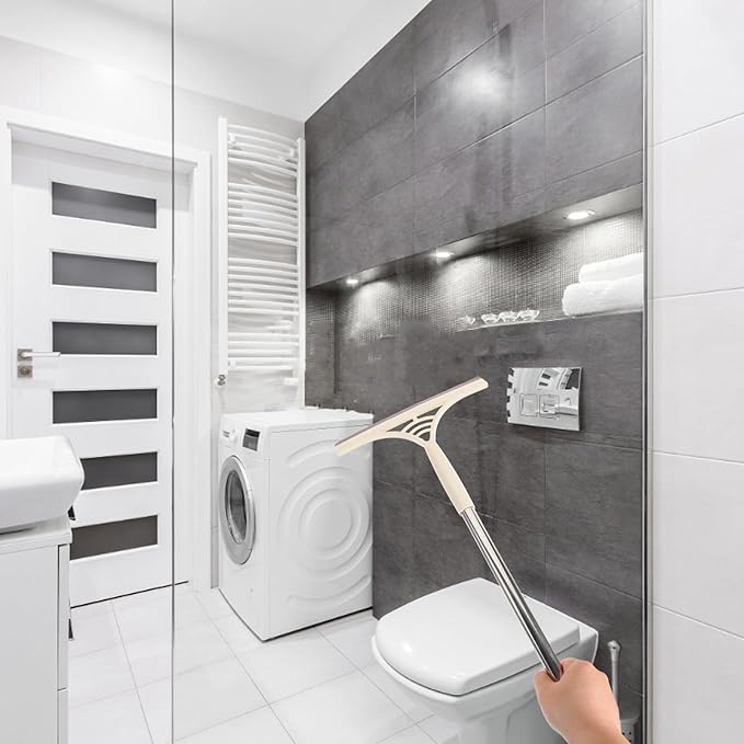 Multifunctional Water Squeegee Broom Glass Window Cleaner with Floor Scraper, Dry and Wet Use Household Squeegee for Bathroom, Kitchen, and Car Glass –, Khaki