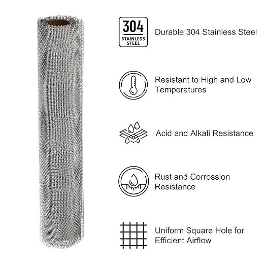 PATIKIL 40" L x 10" W Woven Wire Mesh, 16 Mesh 304 Stainless Steel Air Vent Filter Screen with Gloves for Window Security Vent Cover Filtration Animals Fence