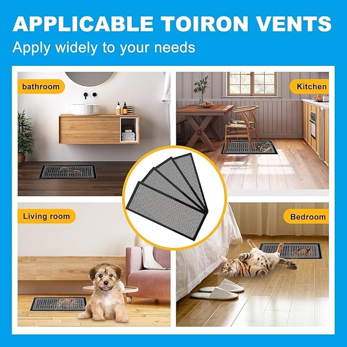 4 PCS Magnetic Vent Covers - 4.7"x12" Magnetic Air Vent Screen - for Floor/Wall/Ceiling Registers - Easy Install, Secure Fit - Durable(Fits Registers 5" to 6" W x 12" to13" L)